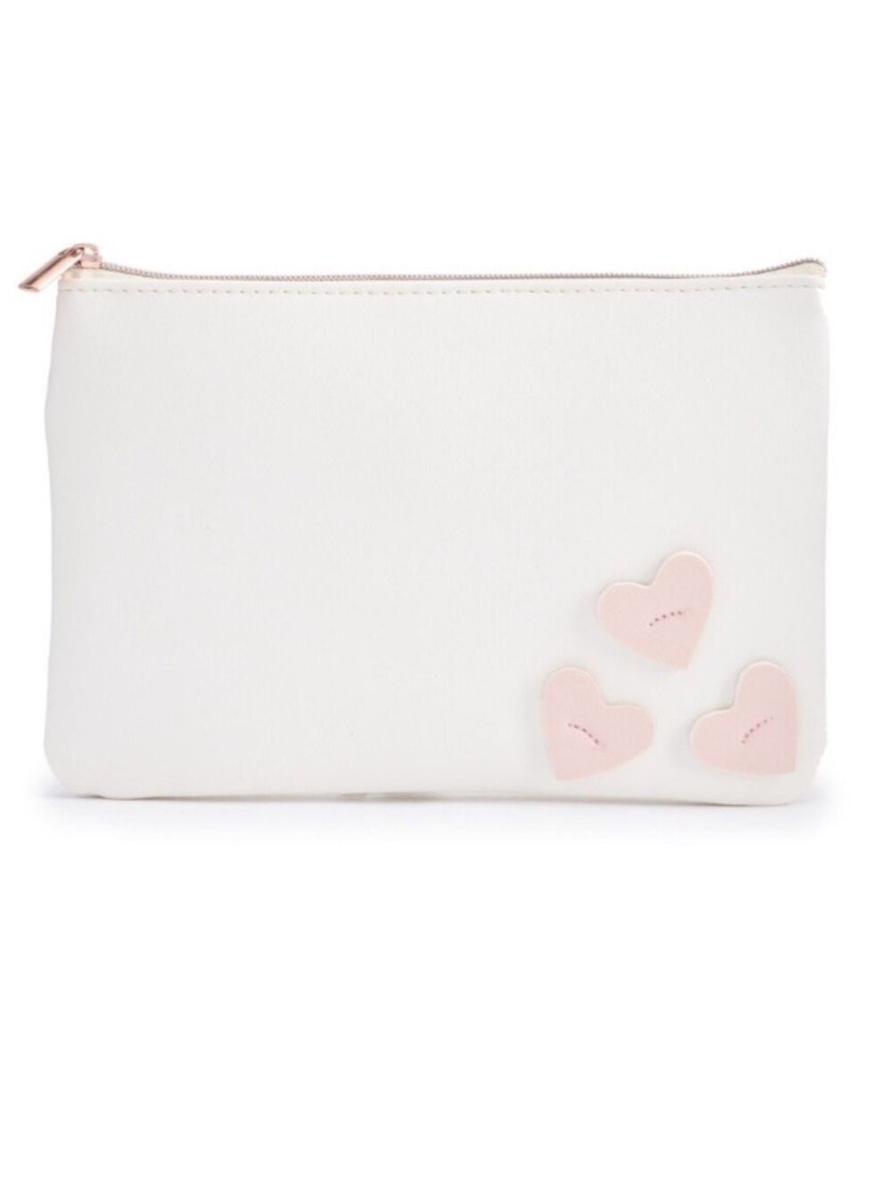 LC Lauren Conrad heart embellished cosmetic bag cream with pink hearts